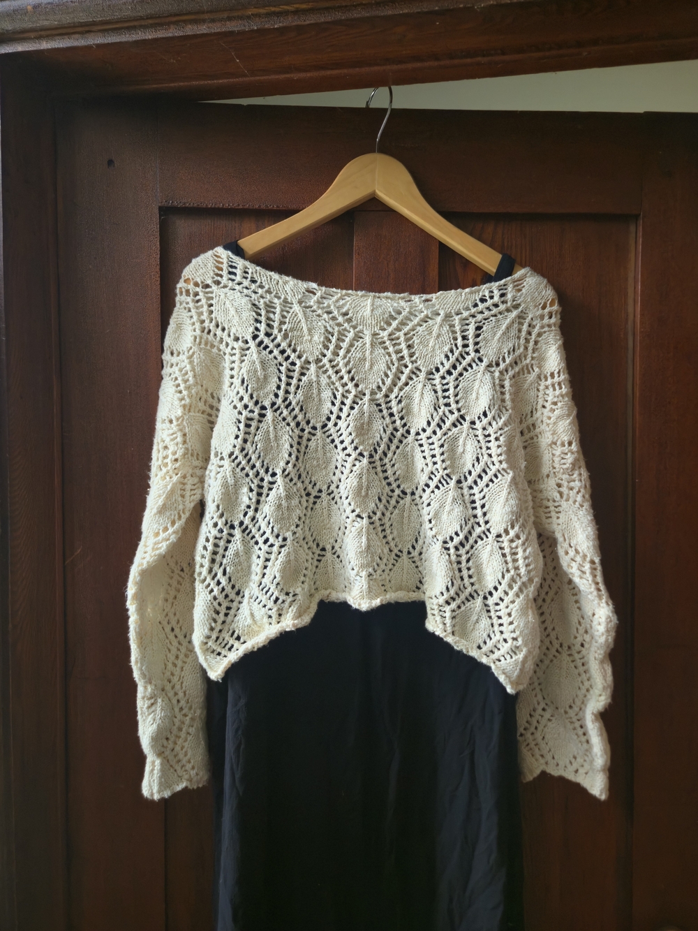 NATURAL LIFE Open-Knit Cream Cropped Off-the-Shoulder Sweater